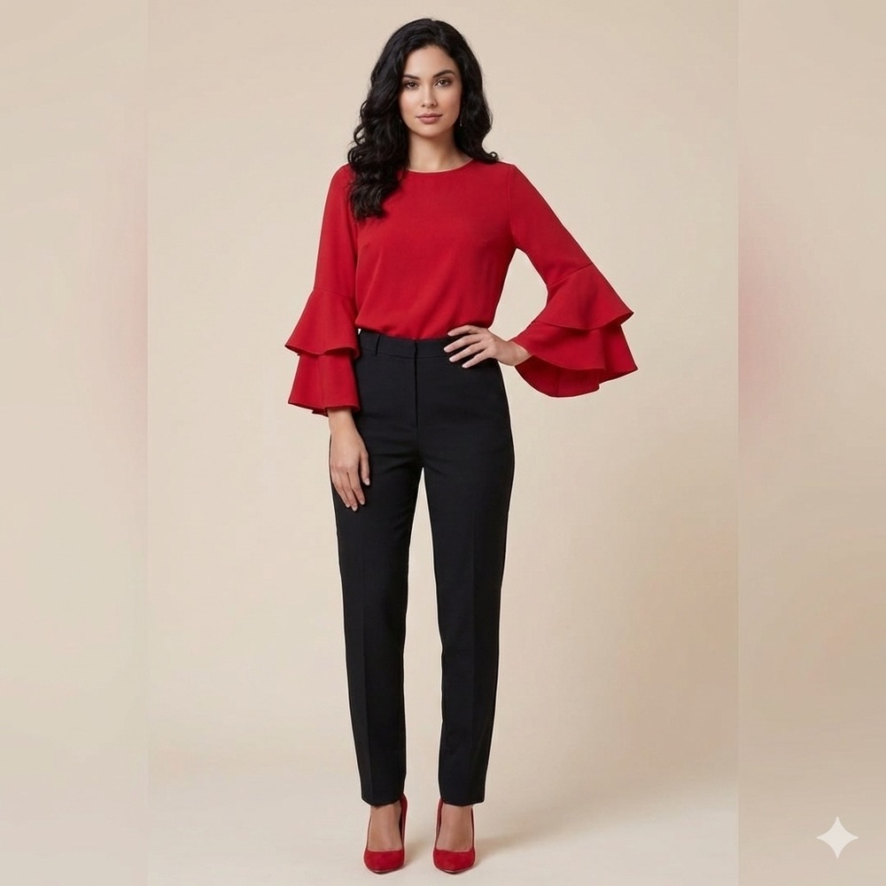J.Crew Ruffle Bell Sleeve Blouse Red Size 10 NWT Work Party Top